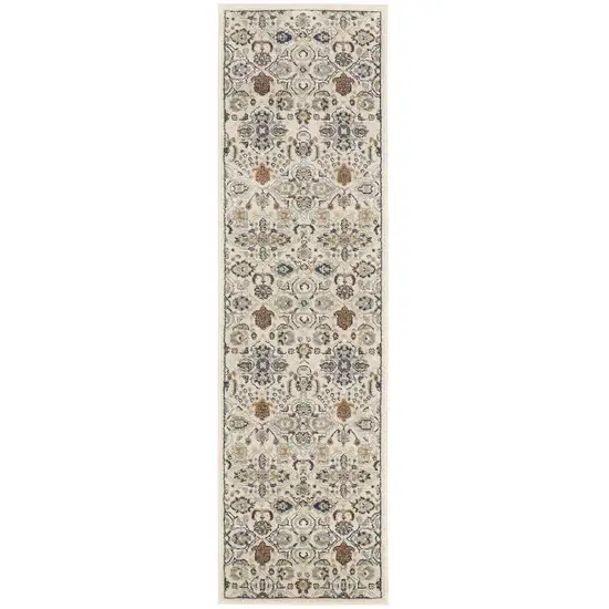 8' Green and Ivory Floral Power Loom Runner Rug Photo 2