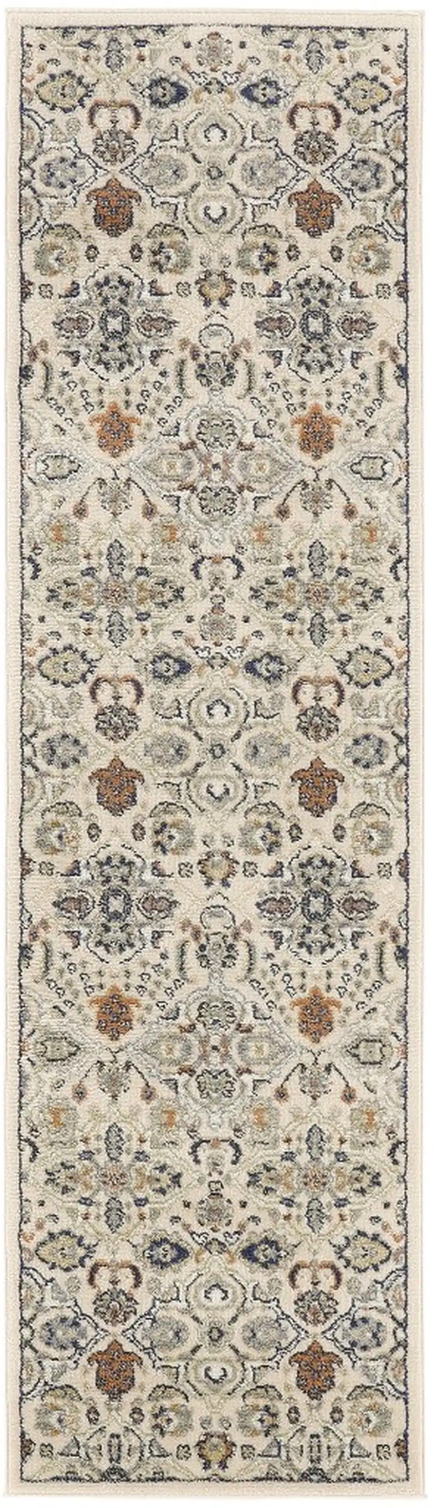 8' Green and Ivory Floral Power Loom Runner Rug Photo 2