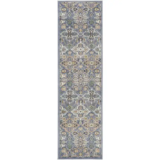 8' Green and Ivory Floral Power Loom Runner Rug Photo 1