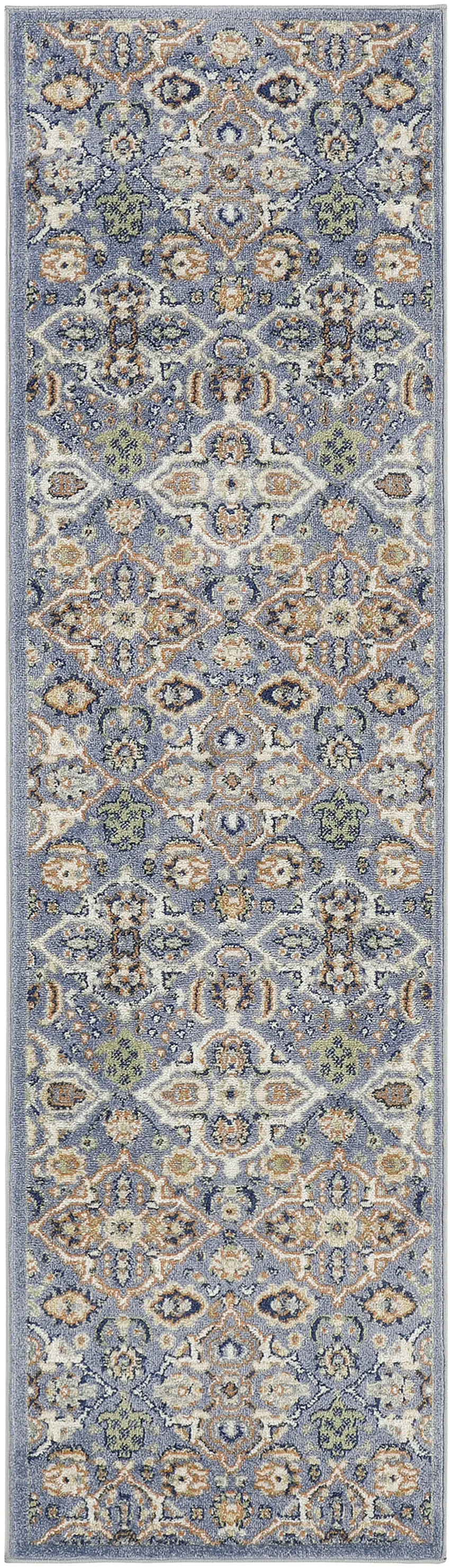 8' Green and Ivory Floral Power Loom Runner Rug Photo 1