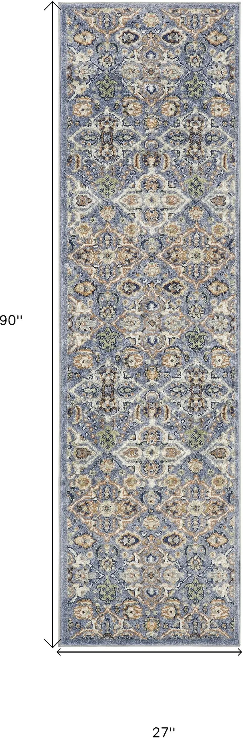 8' Green and Ivory Floral Power Loom Runner Rug Photo 7