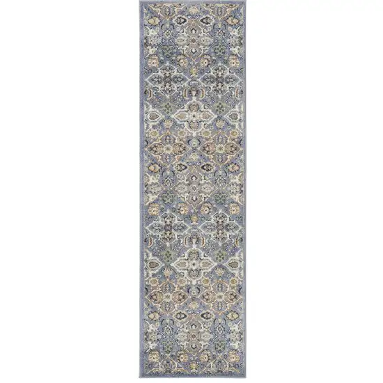 8' Green and Ivory Floral Power Loom Runner Rug Photo 2
