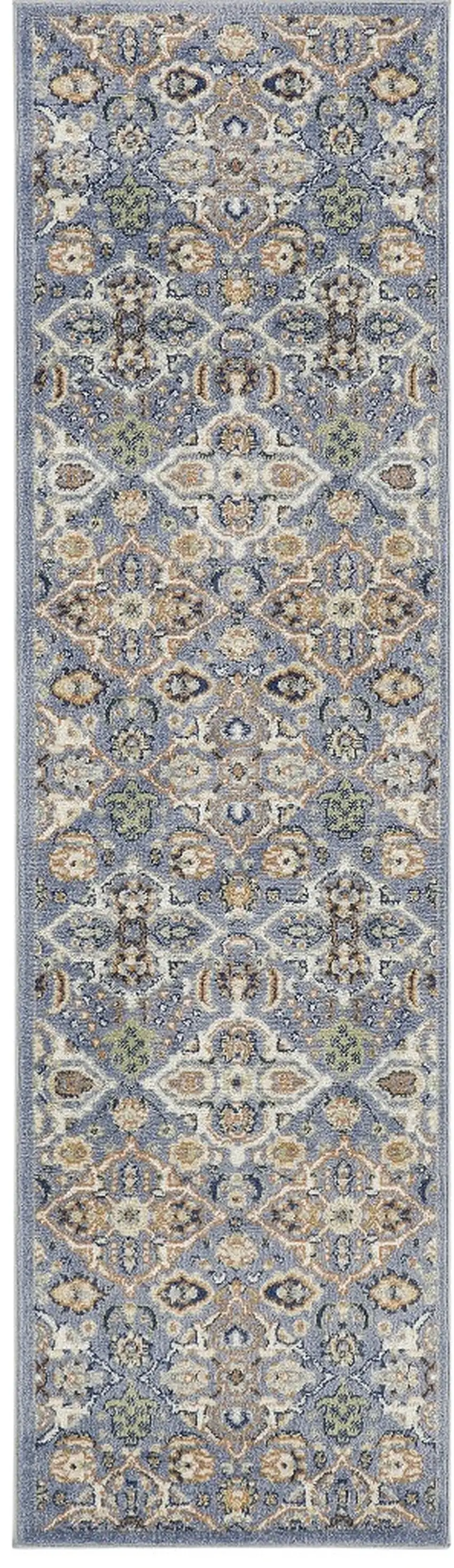 8' Green and Ivory Floral Power Loom Runner Rug Photo 2