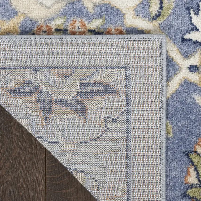 8' Green and Ivory Floral Power Loom Runner Rug Photo 8