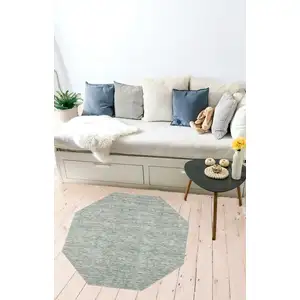 Photo of 4' Green and Ivory Octagon Wool Hand Loomed Area Rug
