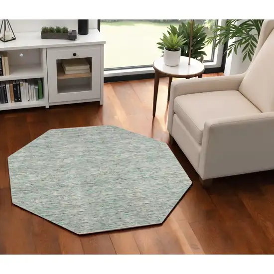 4' Green and Ivory Octagon Wool Hand Loomed Area Rug Photo 1