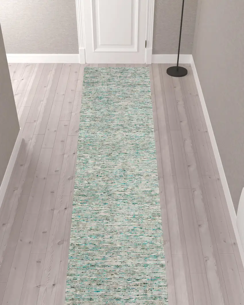 12' Green and Ivory Wool Hand Loomed Runner Rug Photo 2