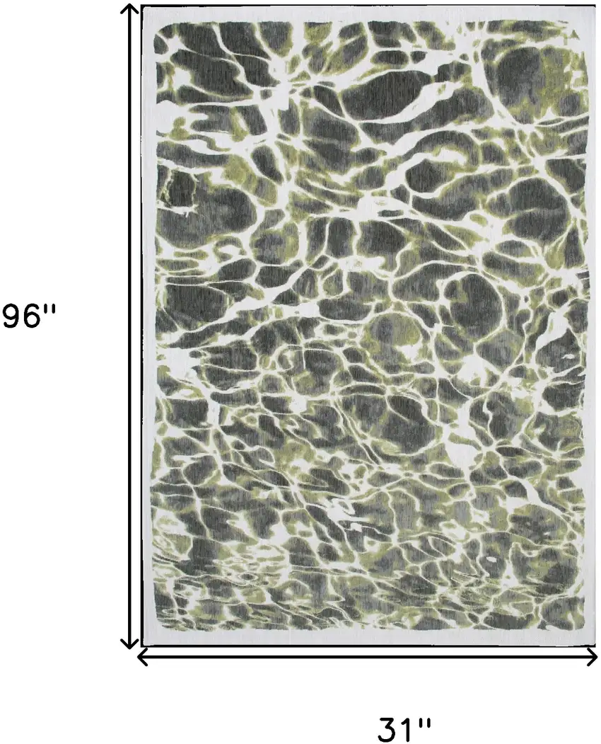 10' Green and White Abstract Non Skid Area Rug Photo 3