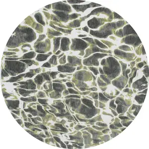 Photo of 5' Green and White Round Abstract Non Skid Area Rug