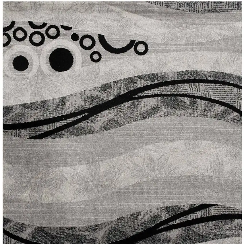 8' Grey Abstract Power Loom Runner Rug Photo 8