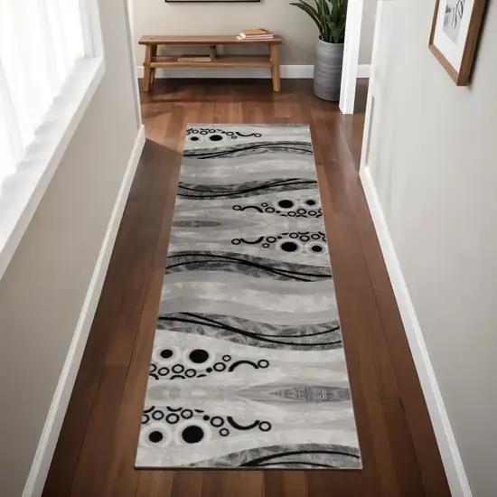 8' Grey Abstract Power Loom Runner Rug Photo 2