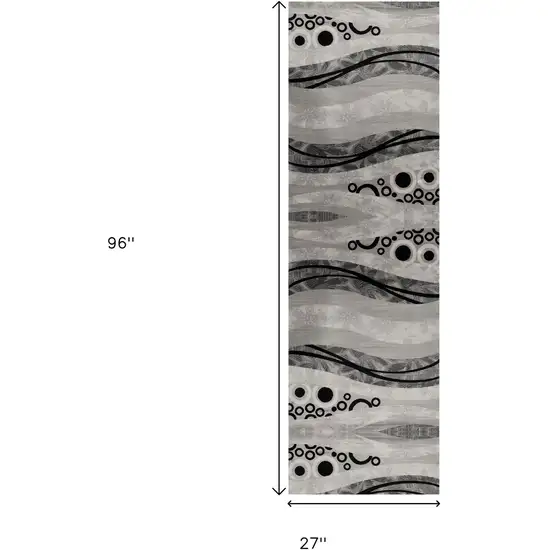 8' Grey Abstract Power Loom Runner Rug Photo 9