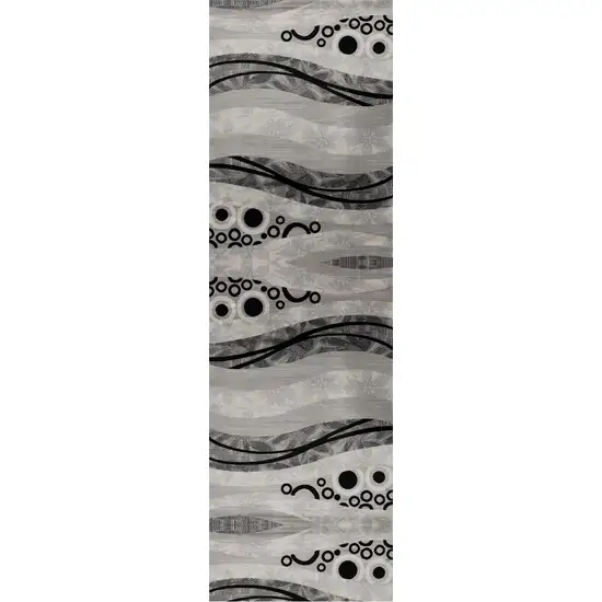 8' Grey Abstract Power Loom Runner Rug Photo 4