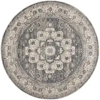 Photo of 4' Grey And Ivory Round Oriental Power Loom Non Skid Area Rug