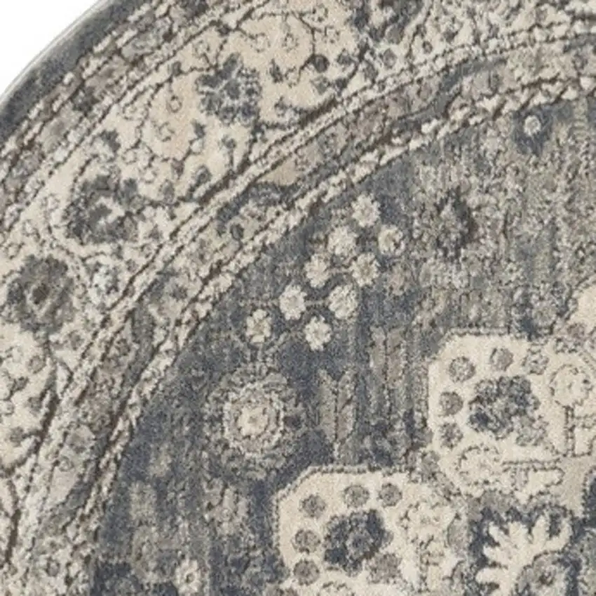 5' Gray And Ivory Oriental Distressed Round Rug Photo 3