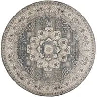 Photo of 8' Grey And Ivory Round Oriental Power Loom Non Skid Area Rug