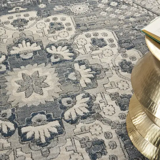 8' Grey And Ivory Round Oriental Power Loom Non Skid Area Rug Photo 9