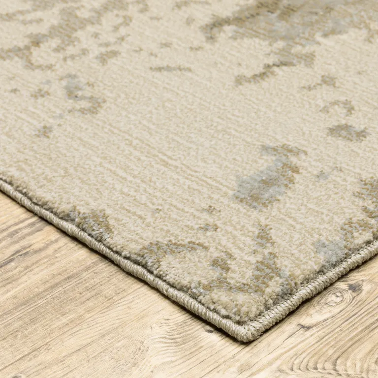 12' Grey Beige And Ivory Abstract Power Loom Runner Rug Photo 4