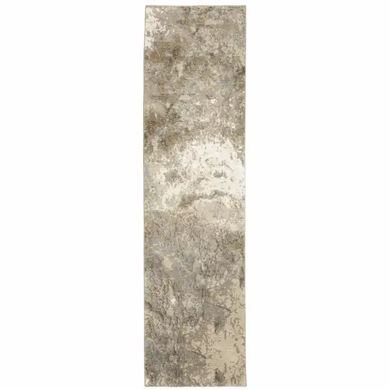 12' Grey Beige And Ivory Abstract Power Loom Runner Rug Photo 1