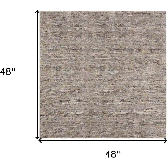 4' Grey Blue And Yellow Square Wool Hand Loomed Handmade Area Rug Photo 4