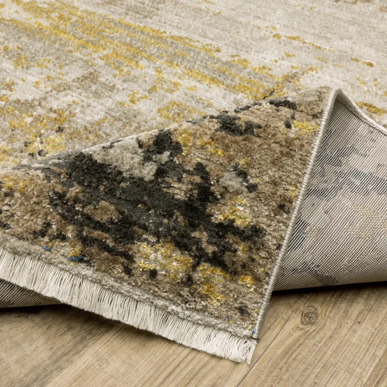 8' Grey Gold Black Charcoal And Beige Abstract Power Loom Runner Rug With Fringe Photo 5