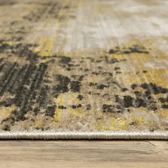 8' Grey Gold Black Charcoal And Beige Abstract Power Loom Runner Rug With Fringe Photo 8