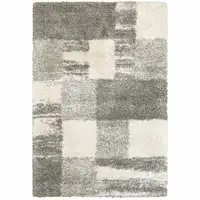 Photo of 5 Grey Ivory And Silver Geometric Shag Power Loom Stain Resistant Area Rug