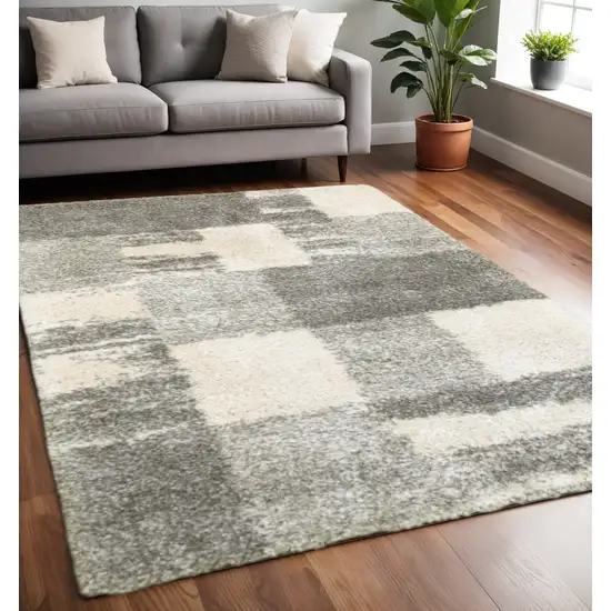 Gray And Ivory Abstract Geometric Shag Area Rug Photo 1