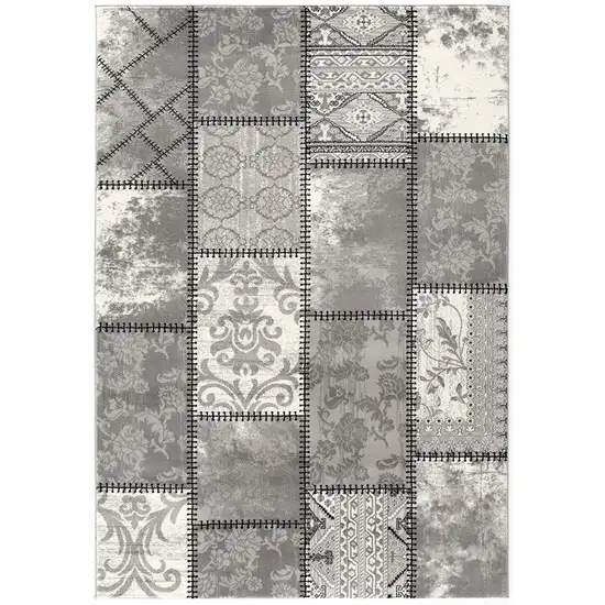 10' Grey Patchwork Power Loom Runner Rug Photo 1