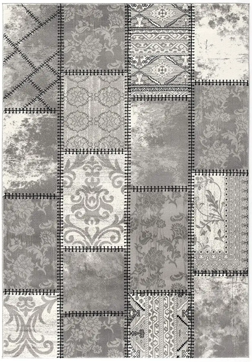 10' Grey Patchwork Power Loom Runner Rug Photo 1