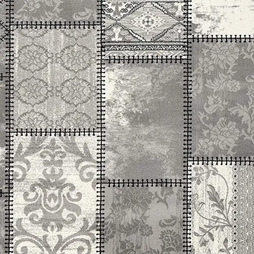 10' Grey Patchwork Power Loom Runner Rug Photo 3