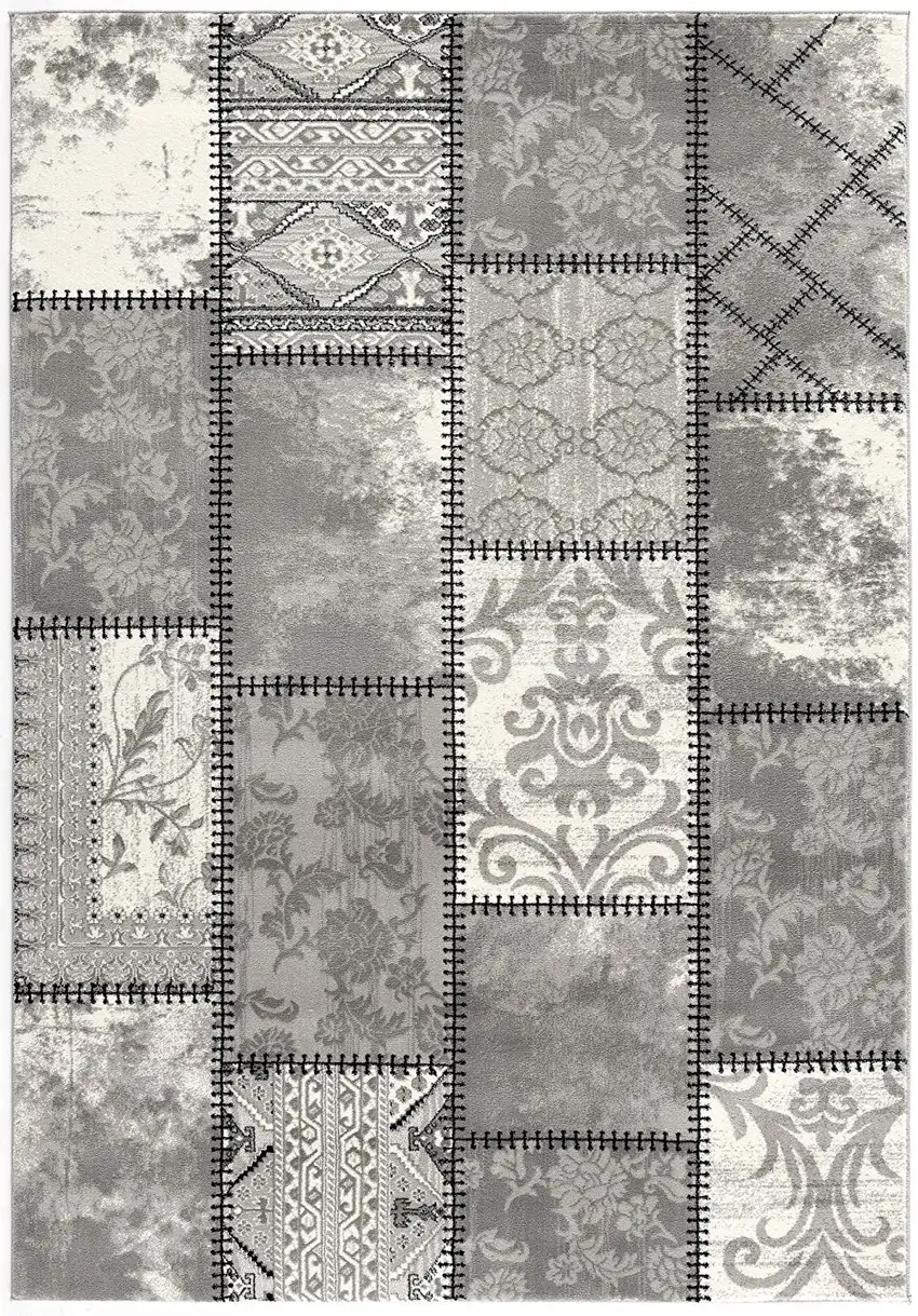 10' Grey Patchwork Power Loom Runner Rug Photo 1