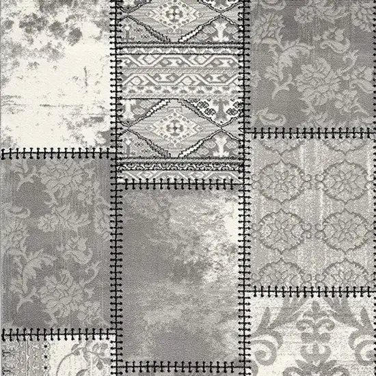 10' Grey Patchwork Power Loom Runner Rug Photo 7