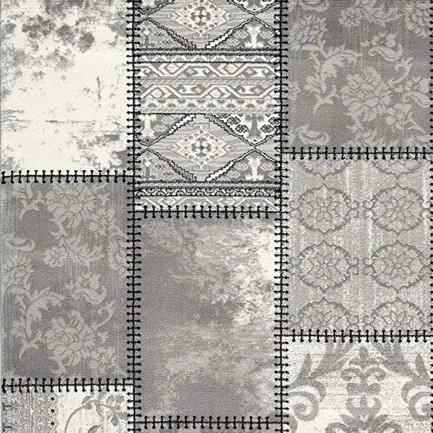 10' Grey Patchwork Power Loom Runner Rug Photo 7