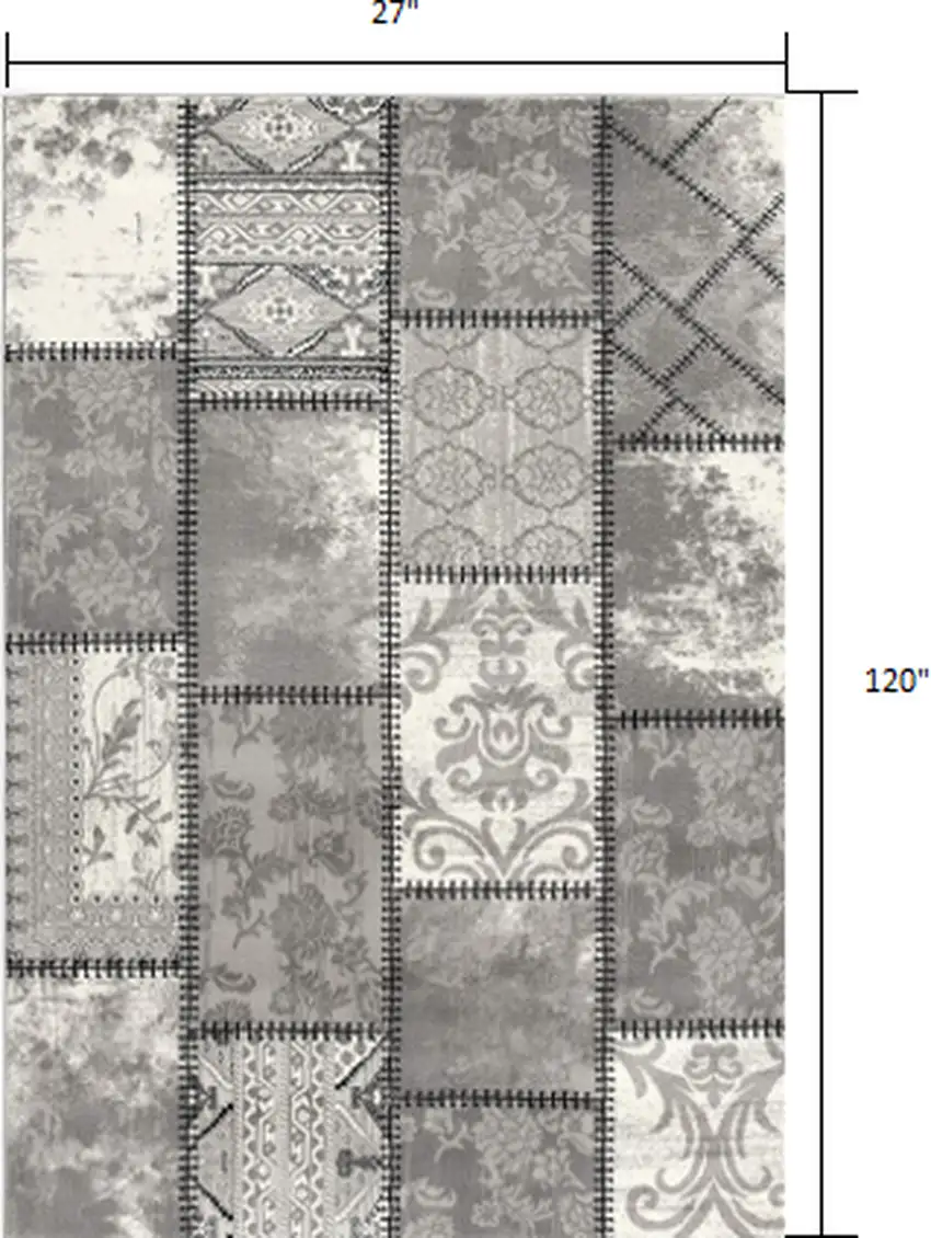 10' Grey Patchwork Power Loom Runner Rug Photo 7