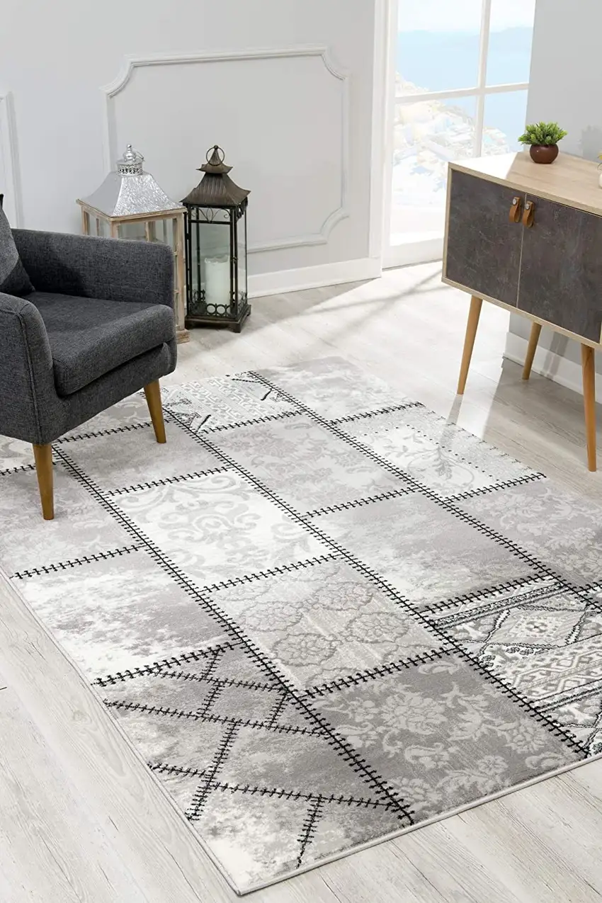 10' Grey Patchwork Power Loom Runner Rug Photo 5