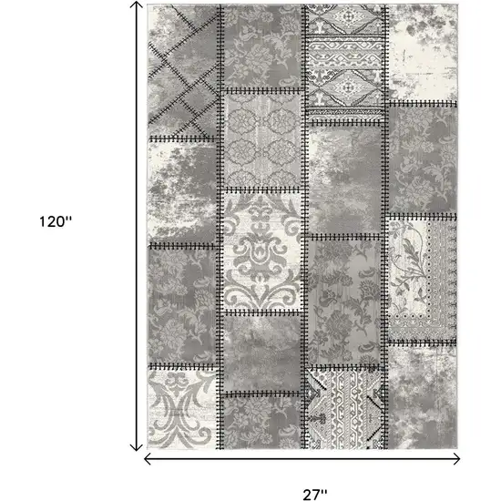 10' Grey Patchwork Power Loom Runner Rug Photo 8