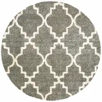 Photo of 8' Grey Round Geometric Power Loom Stain Resistant Area Rug