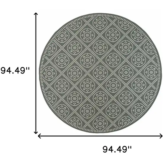 8' Grey Round Geometric Stain Resistant Indoor Outdoor Area Rug Photo 4