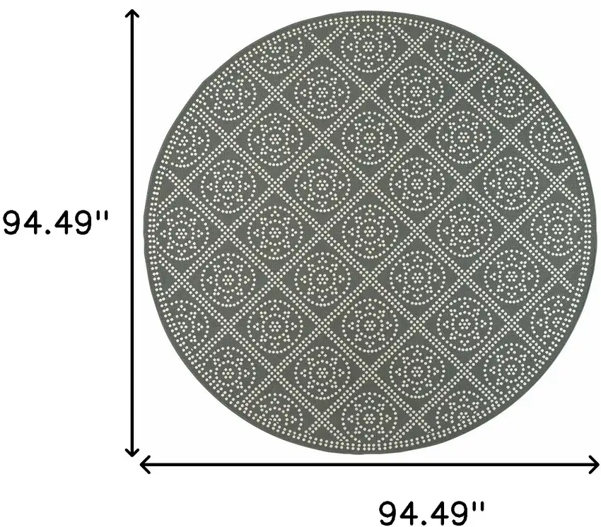 8' Grey Round Geometric Stain Resistant Indoor Outdoor Area Rug Photo 4