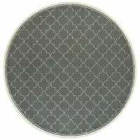 Photo of 8' Grey Round Geometric Stain Resistant Indoor Outdoor Area Rug