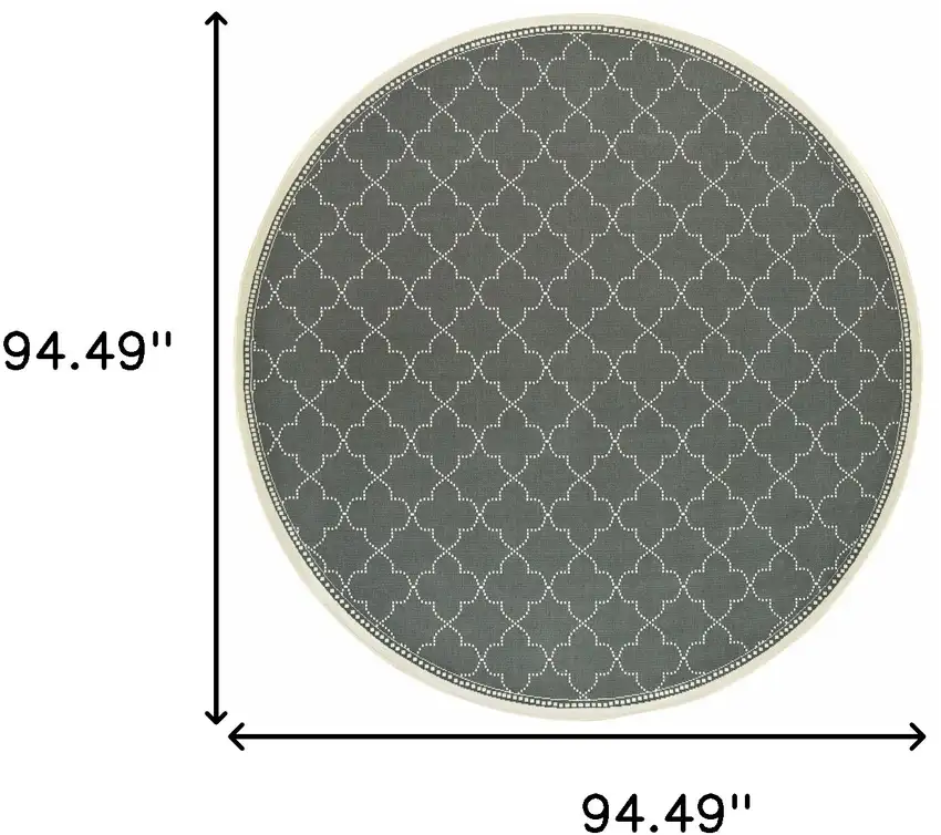 8' Grey Round Geometric Stain Resistant Indoor Outdoor Area Rug Photo 4