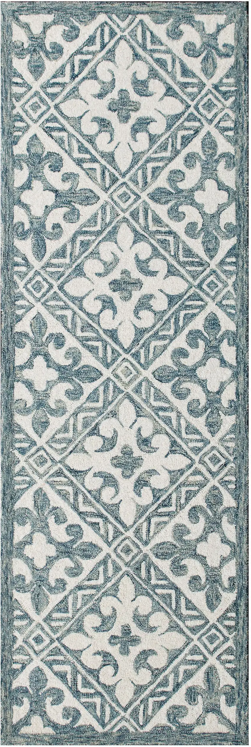 7' Indigo And Blue Wool Floral Hand Tufted Runner Rug Photo 3