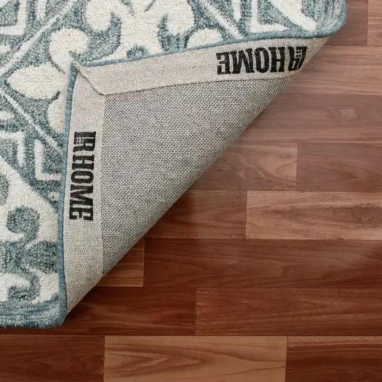 7' Indigo And Blue Wool Floral Hand Tufted Runner Rug Photo 8