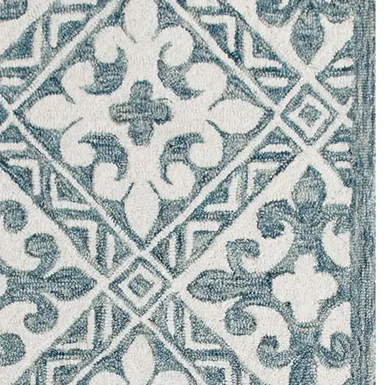 7' Indigo And Blue Wool Floral Hand Tufted Runner Rug Photo 2