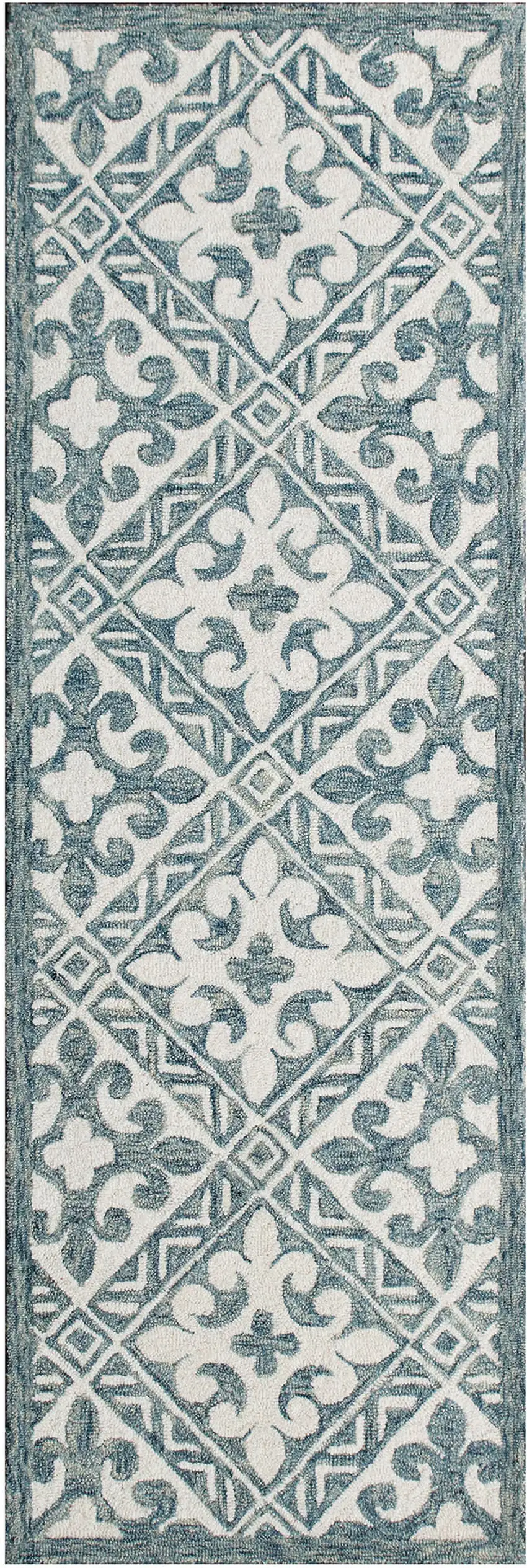 7' Indigo And Blue Wool Floral Hand Tufted Runner Rug Photo 1