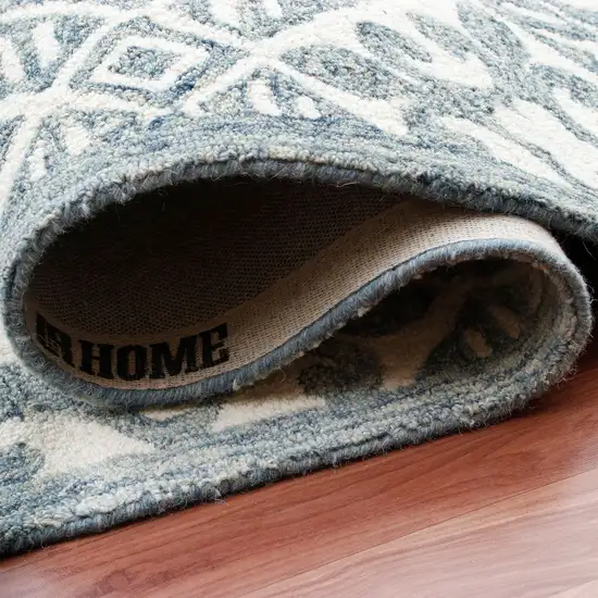 7' Indigo And Blue Wool Floral Hand Tufted Runner Rug Photo 5