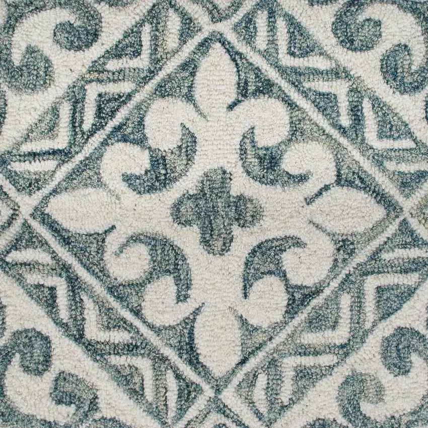 7' Indigo And Blue Wool Floral Hand Tufted Runner Rug Photo 9