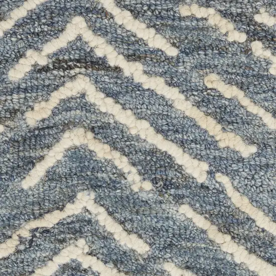 8' Indigo and Ivory Wool Chevron Runner Rug Photo 4