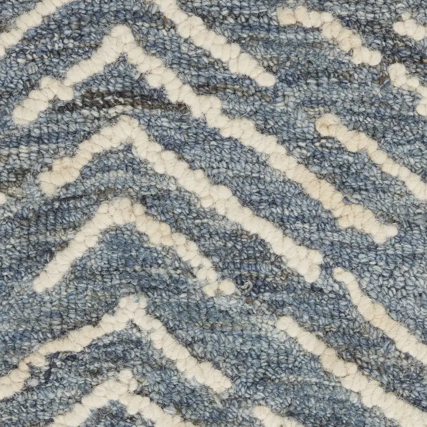 8' Indigo and Ivory Wool Chevron Runner Rug Photo 4